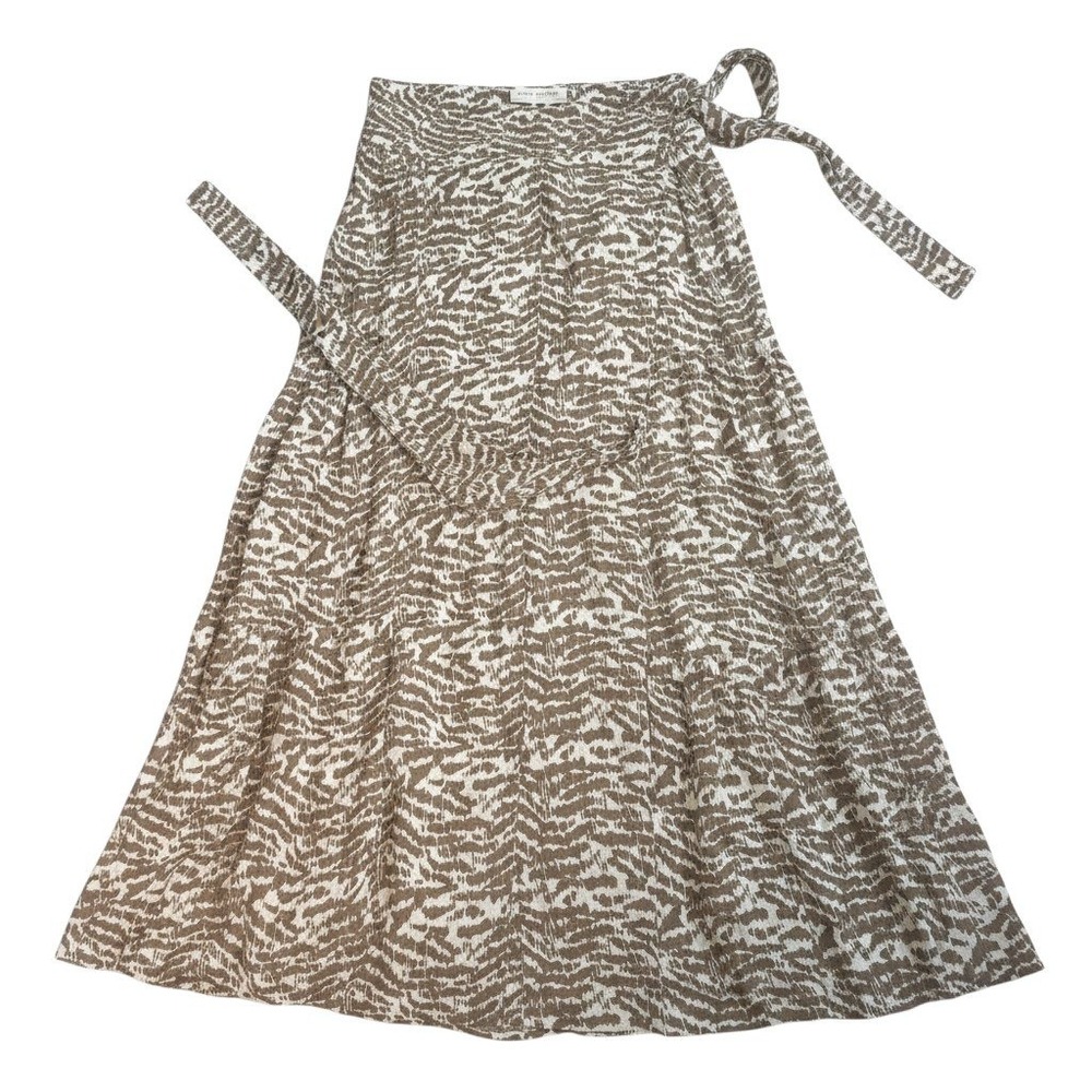 Stitch + Feather Wrap Skirt L Brown Animal Print Tiered Smocked Midi Viscose